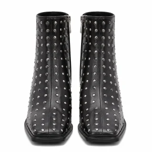 Black Studded Leather Ankle Boots