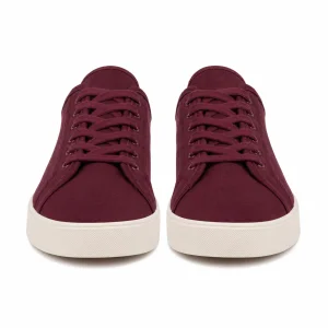 Burgundy Twill Lace-Up Casual Sneakers