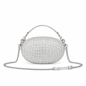 Crystal-Embellished Mini Oval Crossbody Bag