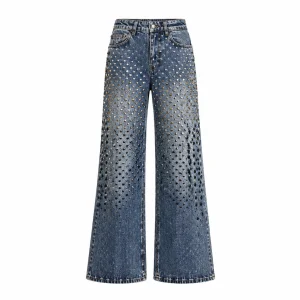 Gradient Metal Studded High-Rise Flare Jeans
