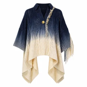 Gradient Fringe拼接 Knit Open Front Top