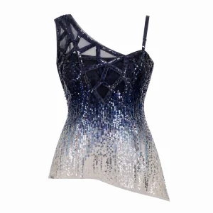 Ombre Sequin Cutout Mesh Top