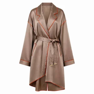 Contrast Piping Silk Robe Coat