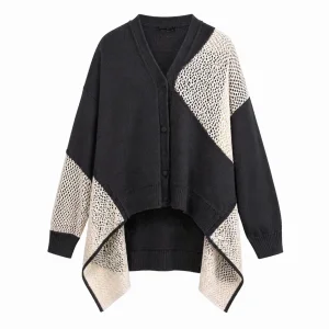 Asymmetric Mesh Panel Knit Cardigan