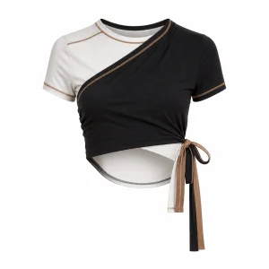 Deconstructed Asymmetric Wrap Cropped T-Shirt
