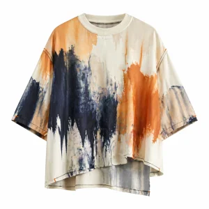 Deconstructed Printed Crew Neck Top