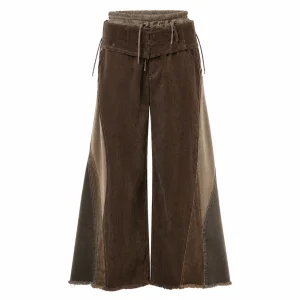 Deconstructed Corduroy Split-Waistband Wide-Leg Trousers