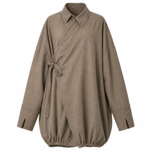 Deconstructed Asymmetric Wrap Shirt Coat