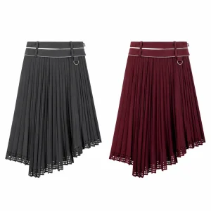 Deconstructed Double Waistband Asymmetric Hem Pleated Midi Skirt