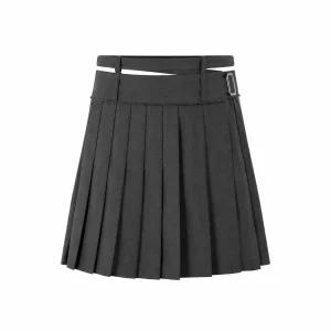 Deconstructed Asymmetric Double-Waist Pleated Midi Skirt
