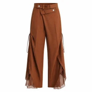 Deconstructed Double-Layer Foldover Wide-Leg Trousers